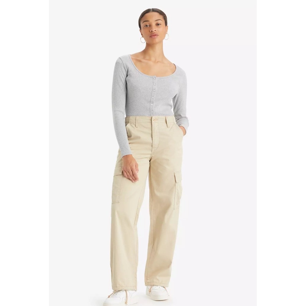 Levi's 94 Baggy Khaki Beige Cargo Pants‎ Drawstring Cinch Bottoms Women's 32